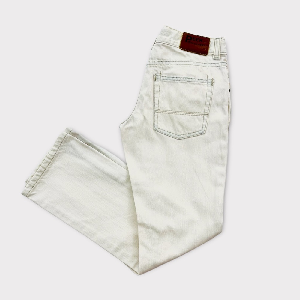 Peek: Off white, Dungaree, Slouch, denim jeans.
